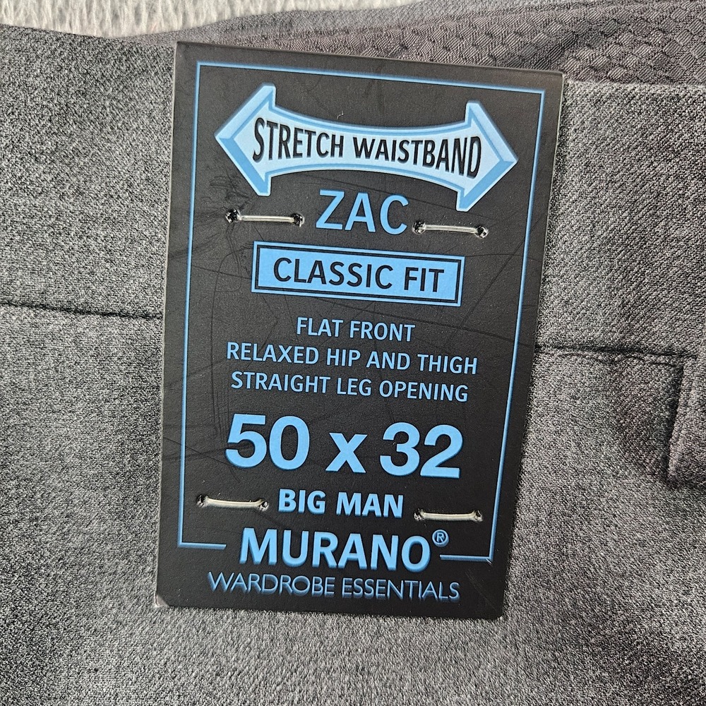 NEW Murano ZAC Dress Pants Men 50 x32 Classic Flat Front Gray Stretch Waistband